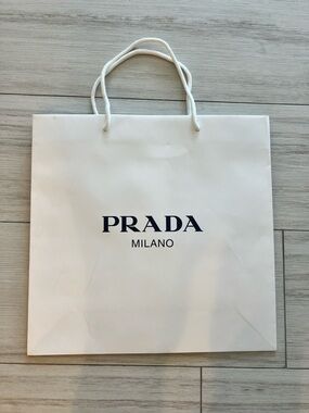 Prada White Shopping Bag with Navy Logo